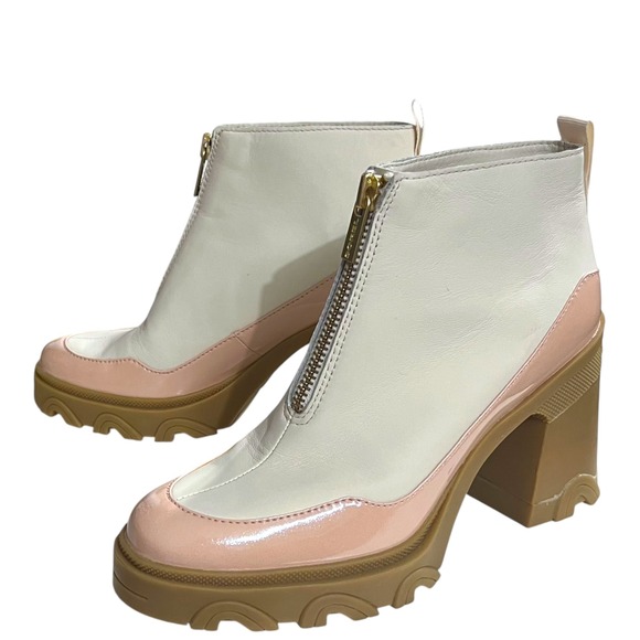 Sorel Brex Boot Front Zip Leather Ankle Boots White Pink Chunky Heel Lug Sole - Picture 9 of 9